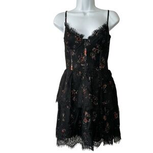 V. Chapman Women’s Black Dainty Floral Lace Overlay Mini Lace Back Dress- Size 8